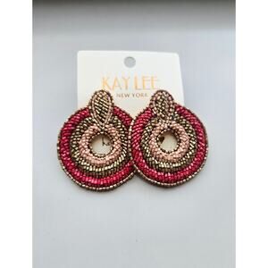 Kay Lee Pink Gold Glass Beaded Earrings New